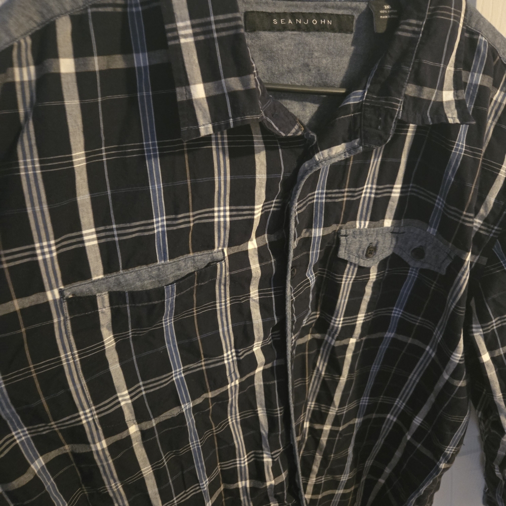 Sean John Men's Black Plaid Shirt 3xl